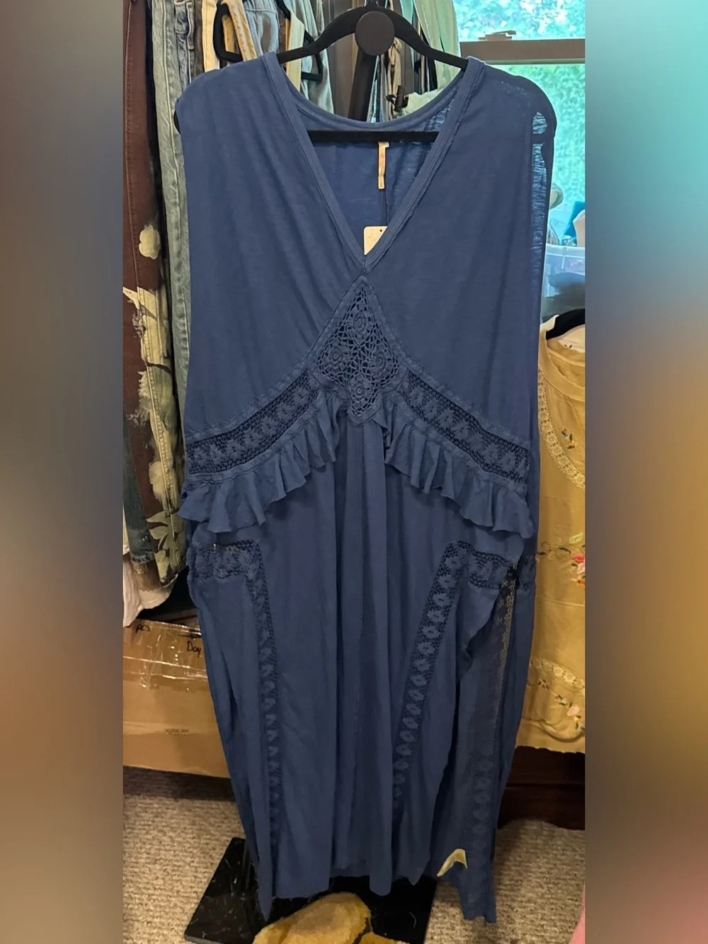 NWT Free People Willow Maxi Top - Pageant blue navy - XL
